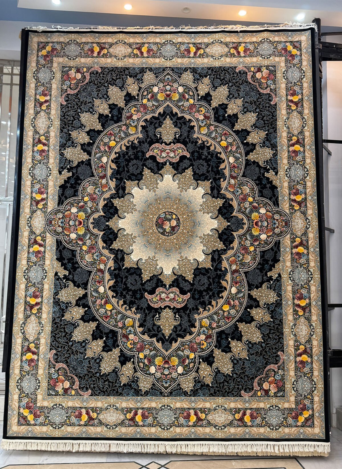 Sharukh, Black - 1200 reed Persian machine-made carpet by Kazmi Carpets