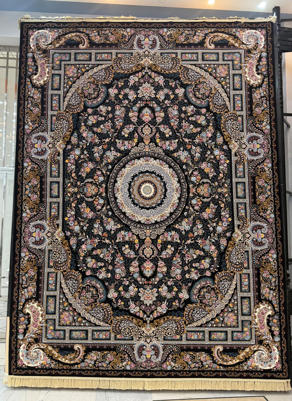Mandgaar, Black - 1200 reed Persian machine-made carpet by Kazmi Carpets