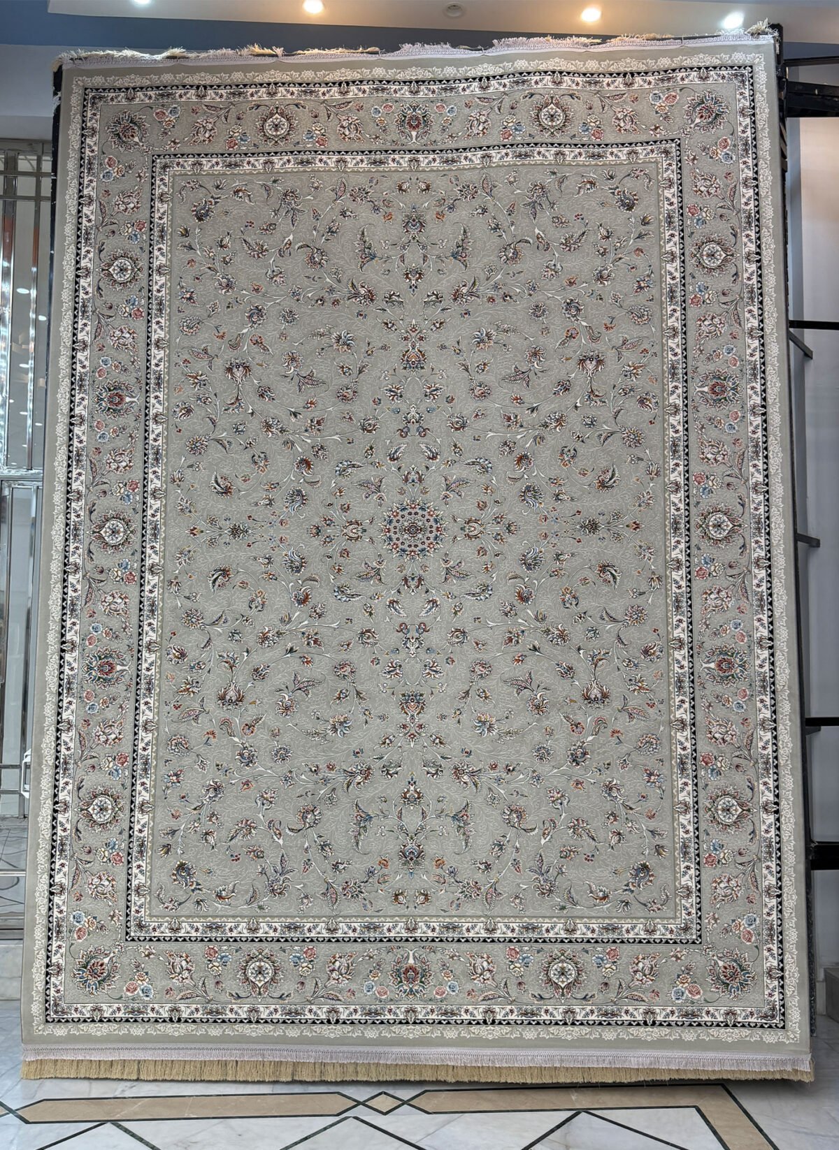 Saarang, Silver - 1200 reed Persian machine-made carpet by Kazmi Carpets