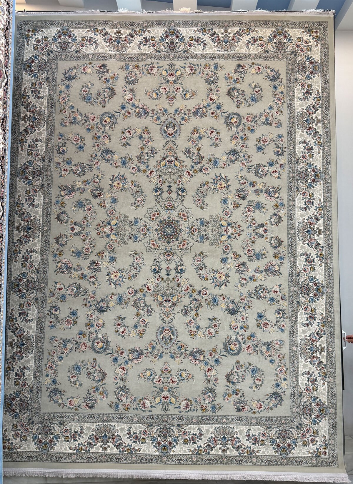 Saroosh, Silver - 1200 reed Persian machine-made carpet by Kazmi Carpets