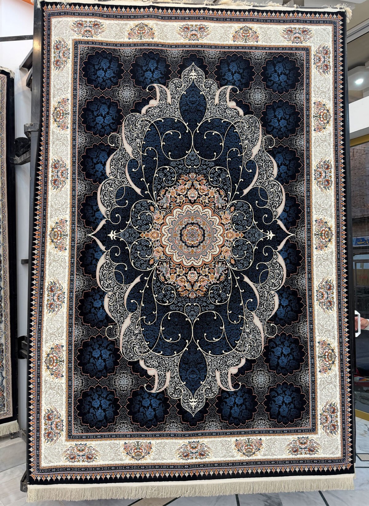 Chakawak in dark blue, a 700 reed Persian machine-made carpet by Kazmi Carpets