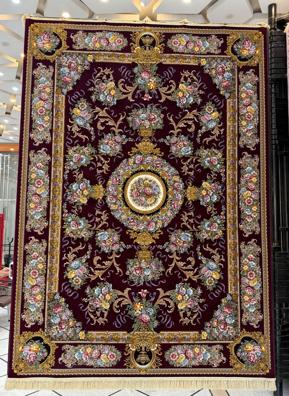 Hoozhan, Maroon - 1200 reed Persian machine-made carpet by Kazmi Carpets