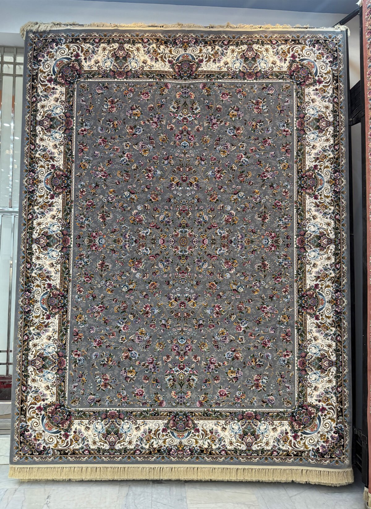 Dhorseen, Grey - 1200 reed Persian machine-made carpet by Kazmi Carpets
